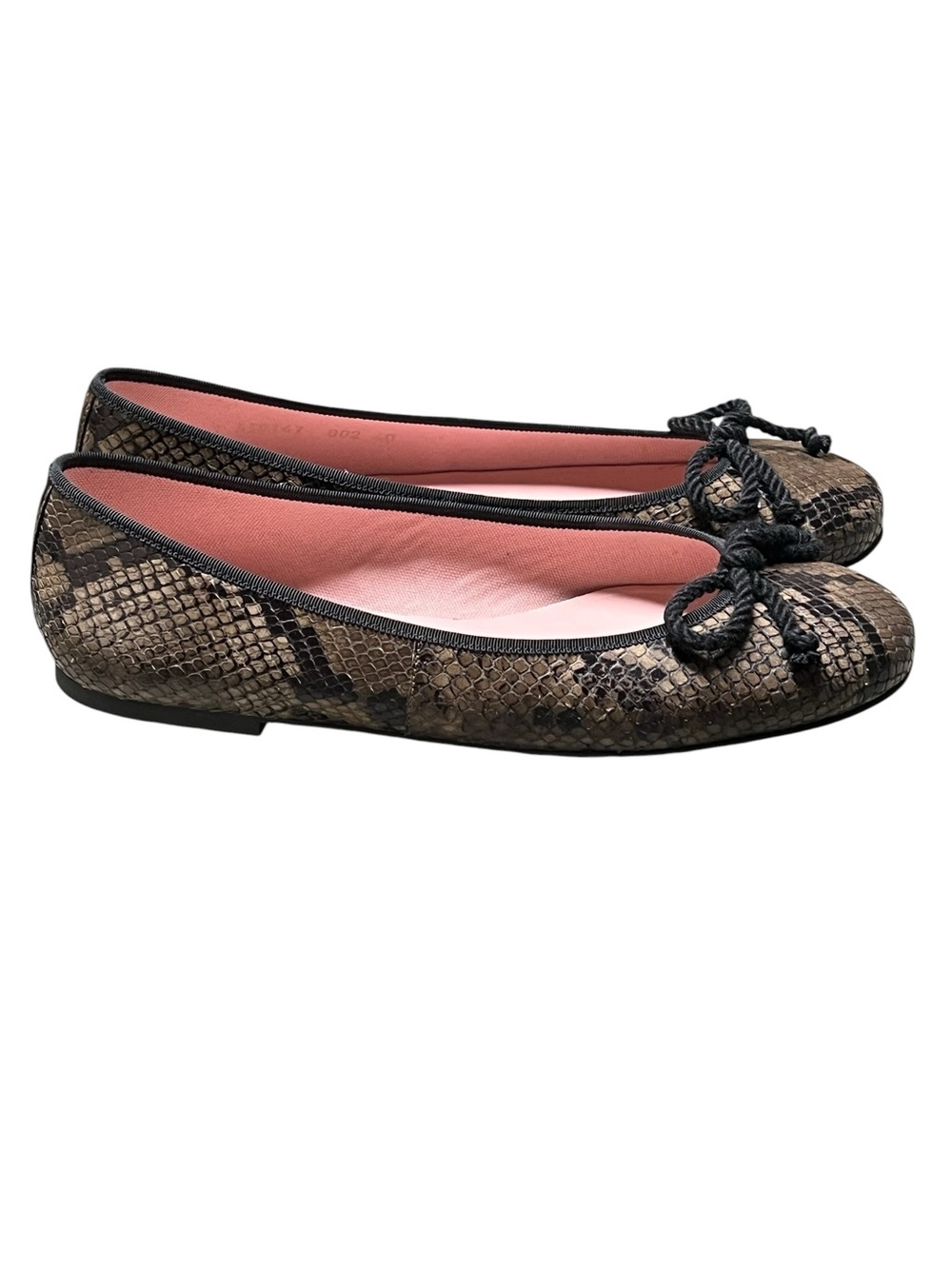 Pretty Ballerinas snakeskin leather bow ballet flats Made in Spain